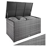 tectake® Aluminium Polyrattan Aufbewahrungsbox mit Deckel, 750L, Gartenkiste wetterfest, Gartenbox mit Gasdruckfedern, Garten Auflagenbox, UV-beständig, rostfrei, Stauraum, 145x82,5x79,5 cm - grau