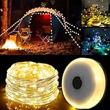 Delamiya Camping Lichterkette, IP67 Wasserdichte 10M Campinglampe, USB Wiederaufladbare Campinglampe, Lichterketten Außenbereich Für Outdoor, Powerbank Aufladbar Zeltlampe(Warmes Licht)