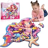 BenBen Große Bodenpuzzle ab 3 4 Jahre, Puzzle für Kinder 52 Teile 66x70 cm, Geschenk für Mädchen, XXL Kinderpuzzle Meerjungfrau