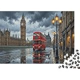 London bei Regen1000 Teile Kartonpuzzle Big BenBus Für Familie Stressabbau Game Night Familienbindung Premium-Qualität Hochwertige Pappe 52x38cm/1000pcs