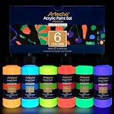 Artecho Fluoreszierende Farbe Leuchtfarbe 6x59 ml, Schwarzlicht Farbe Nachtleuchtend, Glow in The Dark Farbe, Leuchtet im Dunkeln nach dem Aufladen unter Direkten Lichtquellen.