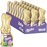 Milka Schmunzelhase Weiß 24 x 45g I Osterschokolade Großpackung I Weiße Osterhasen Schokolade aus 100% Alpenmilch