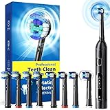 Rotierende elektrische Zahnbürste für Erwachsene mit 8 Bürstenköpfen (2 Typen), 4 Modi Deep Clean elektrische Zahnbürste mit 2m Smart Timer (1-Black)