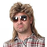 Beweig Männer Hellbraun Vokuhila 80er Mullet Perücke Herren Lang Synthetische Haare Cosplay Halloween Kostüm Party