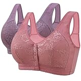 Emcomfy BH Frontverschluss Frontverschluss Ohne Bügel Drahtlose Schnappverschluss BHs Push Up Ohne Bügel BHs für ältere Frauen, 2 Stück - D, 66