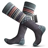 OutdoorMaster 2 Paar Unisex Merinowolle Skisocken für Damen & Herren, Winter Snowboarding Atmungsaktive thermische Socken für Outdoor-Sportarten mit Über die Wade Design/Anti-Rutsch-Bündchen