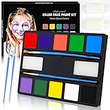 Kinderschminke Set Halloween, ENJSD Face Paint Kinder, Waschbar Bodypainting Farben Gesichtsfarben Kinderschminken Set, 10-Farben Schminkset mit Schwämme & Pinsel, Körperfarben für Karneval Fasching