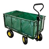 TP Lasten-Handwagen, stabile Gartenkarre mit Gitter, Plane und Luftbereifung, Transportwagen für Haus, Garten, Camping, als Anhänger für 220 Liter bis max. 550 kg belastbar