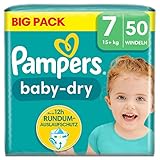 Pampers Baby-Dry Größe 7, 50 Windeln, 15kg+, für bis zu 100% Auslaufschutz die ganze Nacht