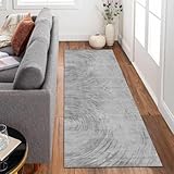 Siunwdiy Flurteppich 100x360cm Grauer，Teppichläufer Beige，Rutschfester waschbarer Läufer für Flur, Küche, EingangsbereichModernes Design Korridor Teppich als Fußmatte Küchenläufer