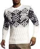 Leif Nelson Herren Strickpullover Norwegerpullover Pullover mit Rundkragen Winterpullover Männer Pulli für Weihnachten Winter Norweger Muster Slim Fit Crew Neck LN20761 S Ecru
