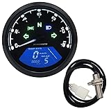 Geloo Motorrad Tachometer Digitaler Tachometer Kilometerzähler Drehzahlmesser 12000RPM 199KMH MPH Universal für 1,2,4 Zylinder mit Multifunktions-Kontrollleuchte 12V