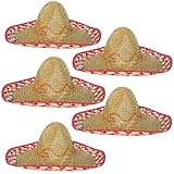 Sombrero-Set Mexikanerhüte in bunten Farben mit rotem Rand Rand - 5er Pack