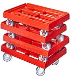 4 Stück Transportroller für Kisten 60 x 40 cm mit 4 Lenkrollen in rot