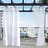 Clothink Outdoor Vorhang Wetterfest Mit Ösen Transparent Sonnenschutz Winddicht Rostfrei mit Ösen für Terrasse Garten Balkon Familienhaushalte einfache Montage farbecht haltbar(132x215cm, 1Stück,Weiß)