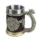 Wikinger Krug Tasse | Edelstahl-Bierkrug | Whiskeyfassbecher, 600 ml Humpenbecher, Partydekorationskrug, traditioneller Humpenbecher, rustikaler Humpenbecher für nordische Dekoration – Kaffee/Getränke