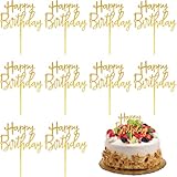BAVALIN 10 Stück Happy Birthday Tortendeko - Happy Birthday Cake Topper Kuchendekoration, Acryl Tortendeko Geburtstag, Cupcake Topper Geburtstag für Babyparty Jubiläen Party Dekoration, Gold