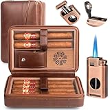 Marvero Leder Zigarrenhumidor Reise Set mit Befeuchter - Tragbarer Reise Humidor für 6 Zigarren,3-in-1 Zigarrenanzünder, V-Cutter & Punzierer (Dunkelbraun)