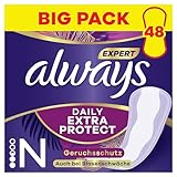 Always Dailies Extra Protect Slipeinlagen Damen, Normal (48 Binden) Giga Pack, geruchsneutralisierend, atmungsaktiv, flexibel