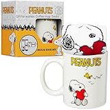Get Trend Peanuts Snoopy Tasse und Socken Damen Teens, 340ml/11.5oz Keramik Kaffeebecher, Weich Kuschelsocken 36–41 Größe, Kawaii Geschenke für Frauen Teenager (Rosa Snoopy)