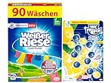 Weißer Riese Color Pulver (90 Waschladungen), Color Waschmittel riesig stark gegen Flecken & WC FRISCH Kraft Aktiv Duftspüler Lemon (1x 200 g), WC Reiniger, 1er Pack