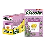 Ricola Alpen Salbei, 10 Böxli original Schweizer Kräuter-Bonbons mit 13 Schweizer Alpenkräutern & würzigem Salbei, zuckerfrei, 10 x 50g, vegan