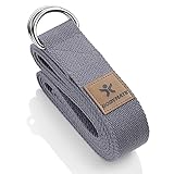 BODYMATE Yogagurt mit Verschluss aus Metall, Yoga-Band für Anfänger und Fortgeschrittene, Yoga-Schlaufe aus 100% Baumwolle, Yoga-Strap 250cm lang und 3,8 cm breit, Cool Grey