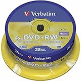 Verbatim DVD+RW 4x Matt Silver 4.7GB, 25er Pack Spindel, DVD Rohlinge beschreibbar, 4-fache Brenngeschwindigkeit & Hardcoat Scratch Guard, DVD leer, Rohlinge DVD wiederbeschreibbar