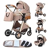 GLOKID Kinderwagen 3 in 1,Reisesysteme, Babywanne,Buggy&Sportsitz,Tragbarer,Voll-Gummireifen,Mit Einem Klick Zusammenklappbarer,Zubehör (LV9 Khaki)