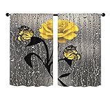 Surwin 2er Set Bistrogardine Coffee Break Scheibengardine Küchengardine mit 3D Blumen, Kurzgardine Wohnzimmer Càfe Gardinen Moderne Kurz Vorhang (Schmetterling,140x175cm)