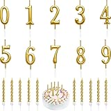 20 Stück Geburtstagskerzen,Nummer 0-9 Geburtstag Zahl Kerzen,10pcs Gold Spirale Kuchen Kerzen mit Halter,für Geburtstag Hochzeit Party Kuchen Dekorationen