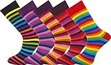 Mysocks Herrensocken, 5 Paar, Multipack, mittelhohe Wade, lässiges Kleid, gemustert, nahtlos, bunt, Baumwolle, Crew-Socken, Mehrfarbig gestreift 050, 4-7