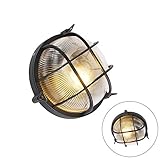 Qazqa - Industrie I Vintage I Industrie I Vintage I runde Außen Wandleuchte schwarz IP44 - Noutica I Außenbeleuchtung - Aluminium Rund - LED geeignet E27
