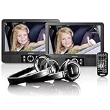 Lenco 9-Zoll Tragbarer DVD-Player MES-415 mit Doppel-Bildschirm - USB und SD Anschluss - 12 Volt Kfz Adapter - Fernbedienung - 2 x Kopfstützenbefestigung - 2 x Kopfhörer - Schwarz