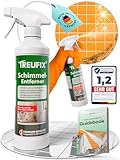 Treufix - Schimmelentferner [Verbesserte Aktiv-Chlor-Formel] Schimmelspray für Wand, Bad, Silikonfugen, Tapete u.v.m. gegen hartnäckigen Schimmel, Stockflecken & Schimmelpilz - Made in DE