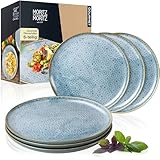 Moritz & Moritz TERRA 6-tlg Dinner Teller Set - Ø 27 cm - Mediterrane Teller in strahlendem Azurblau aus hochwertigem Porzellan - Moderne Speiseteller für den Alltag und besondere Anlässe