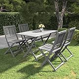 Hoodmeel 5-TLG Balkon Sitzecke, Sitzecke Balkon, Balkon Tisch Und Stühle, Essgruppe Garten, Sitzgruppe Garten, Massivholz Akazie Grau