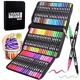 Lyuvie Filzstifte Set, 60 Farben Pinselstifte Aquarell Brush Pen Set für Kinder, 2 mm und 0,4 mm Pinselstifte und Fineliner Marker zum Zeichnen, farbiges Mandala, Sch