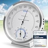 MAVORI® 2in1 Thermometer & Hygrometer aus Edelstahl | Analog Hygrometer & Thermometer | Luftfeuchtigkeitsmesser & Raumthermometer innen für Ihr gesundes Raumklima | Ø 12,5cm