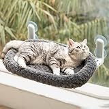 EDAGNY Fensterliege für Katzen Rosenplüsch zum Sonnenbaden und Betrachten - Faltbarer Katzen Fensterliege mit Waschbarem und Wendbarem Bezug - Stabiles Stahlgestell für bis zu 15kg, 54x36cm Grau M