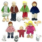 Ludihive Puppenhaus Puppen,Puppenhaus Figuren Puppen Familie Set,Puppenhaus Figuren mit Katze und Hund，Holzpuppe Spielzeug für Kinder，Puppenfamilien Figuren Biegepuppen für Puppenhäuseraus