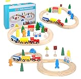 Cylora Holzeisenbahn Set für Kleinkinder, Holz Eisenbahn Kinder, 33-teilige Magneteisenbahn mit Holzschienen, Zug Spielzeug Geschenk Holzspielzeug für Jungen und Mädchen ab 3 4 5 6 7 Jahren, Holzzug