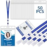 50 Stück A6 Ausweishalter, 11x16cm Wasserdicht Ausweishülle mit Band, mit Verstellbarer Schnalle, Transparenter PVC Kartenhülle Vertikal Ausweishalter, für Mitarbeiter Studenten Ausstellungen(Blau)