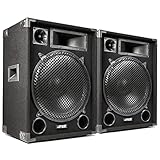 MAX MAX15 - Passiver Lautsprecher, 2er Set 1000 Watt mit je 15 Zoll Tieftöner, Partyboxen mit Griffe, Passive DJ Boxen Partylautsprecher, Disco Lautsprecherbox in Schwarz