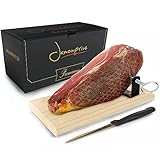 Serrano Schinken gereift ohne Knochen 1 Kg + Schinkenhalter & Schinkenmesser - Mini Spanischer Schinken Jamon Serrano