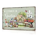 Putuo Decor 1 Stück Garten Metall Blechschild Blumen Vintage Plakette Poster Wandkunst Dekor für Terrasse Garten Veranda 7,9 x 11,8 Zoll (WILLKOMMEN IM)