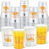 Meanplan 50 Stück 340 ml Fall Baby Shower Party Plastikbecher mit Deckel, 'A Little Pumpkin is On The Way', transparente Einwegbecher für Thanksgiving, Herbst, Babyparty, Geschlechtsoffenbarung