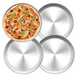 TEAMFAR Pizzablech 4er-Set, Edelstahl Rund Pizzaform Pizza Backblech zum Backen im Ofen, 26 cm, Gesund & Langlebig, Leicht zu reinigen & Spülmaschinengeeignet