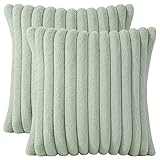 AmHoo Dekorative Kissenbezüge aus Kaninchenfell, kuschelig, Samt, superweich, flauschig, gestreift, für Couch, Sofa, Schlafzimmer, 45,7 x 45,7 cm, Hellgrün