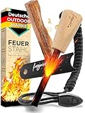 Feuerstahl Outdoor 8mm, Feuerstein mit Holzgriff für maximalen Funkenflug, Feuerstahl Zunder, Survival Kit, Feuerstahl Set: Magnesium Feuerstarter + Paracord + Notfallpfeife + Beutel + Kienspan